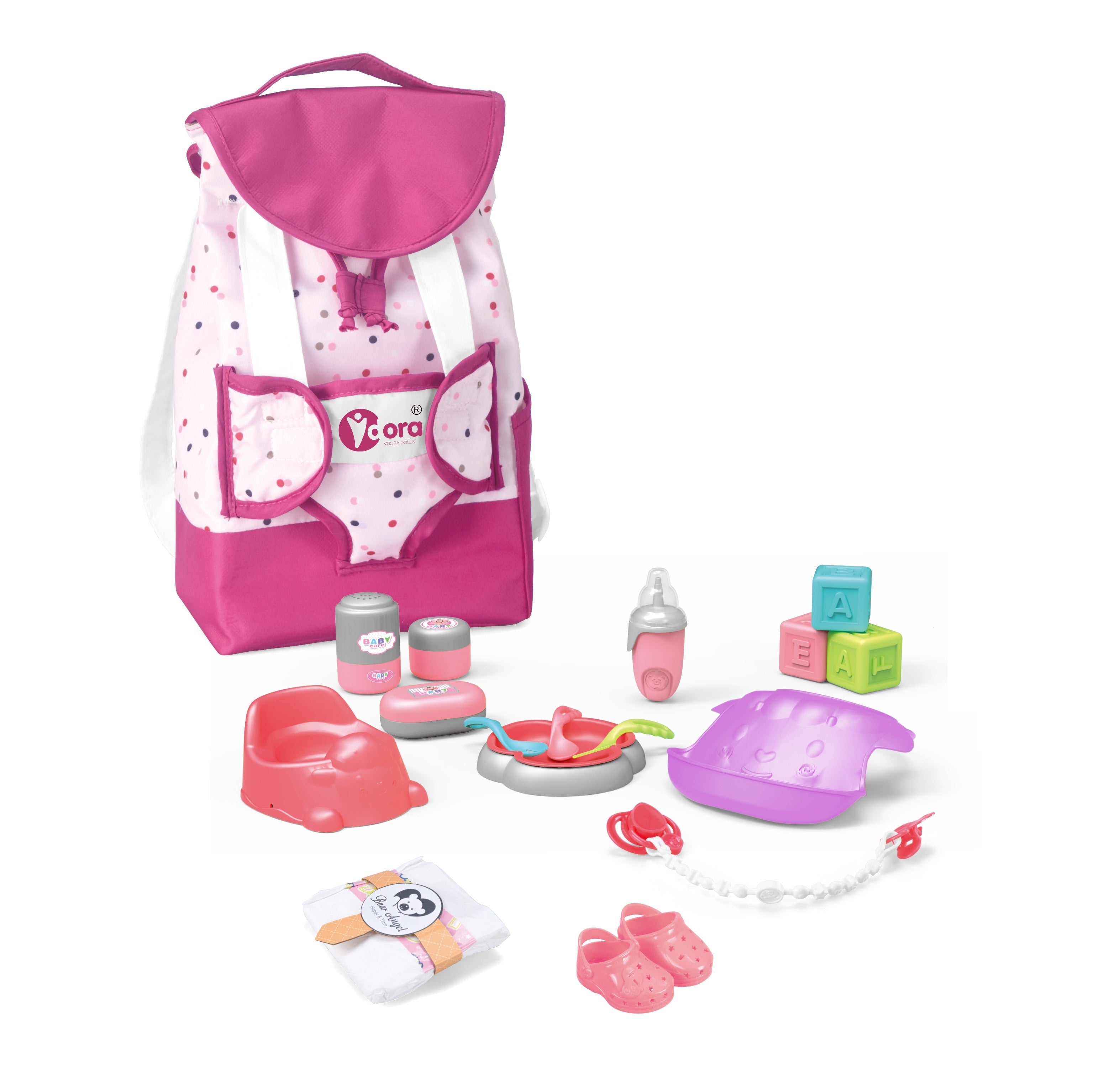 14" Baby Doll with Backpack & 17 Accessories – Lifelike Sounds Playset