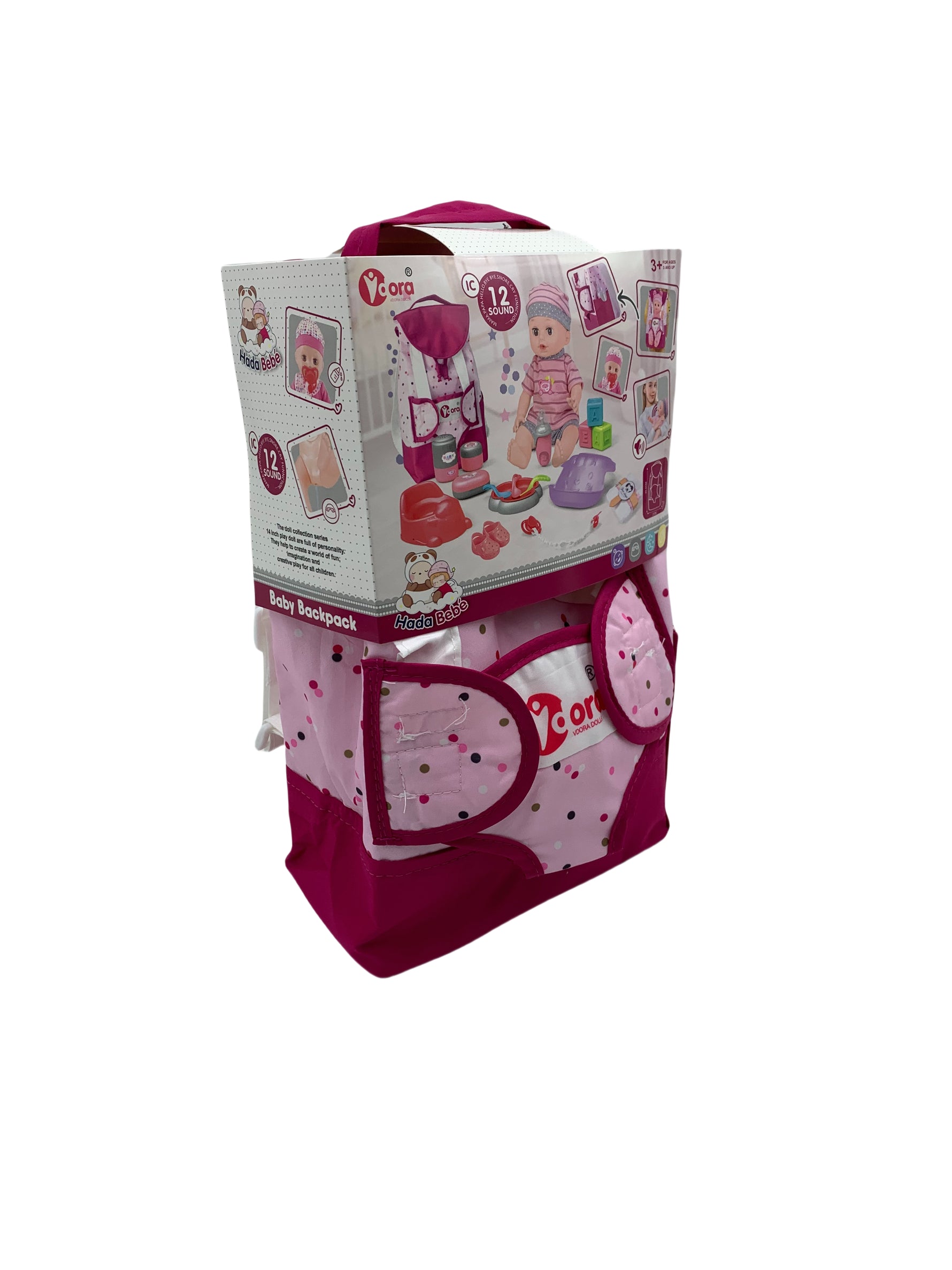 14" Baby Doll with Backpack & 17 Accessories – Lifelike Sounds Playset