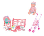 VDORA 3-in-1 Baby Doll Playset with 13 Accessories – Feeding, Stroller & Cradle (14")